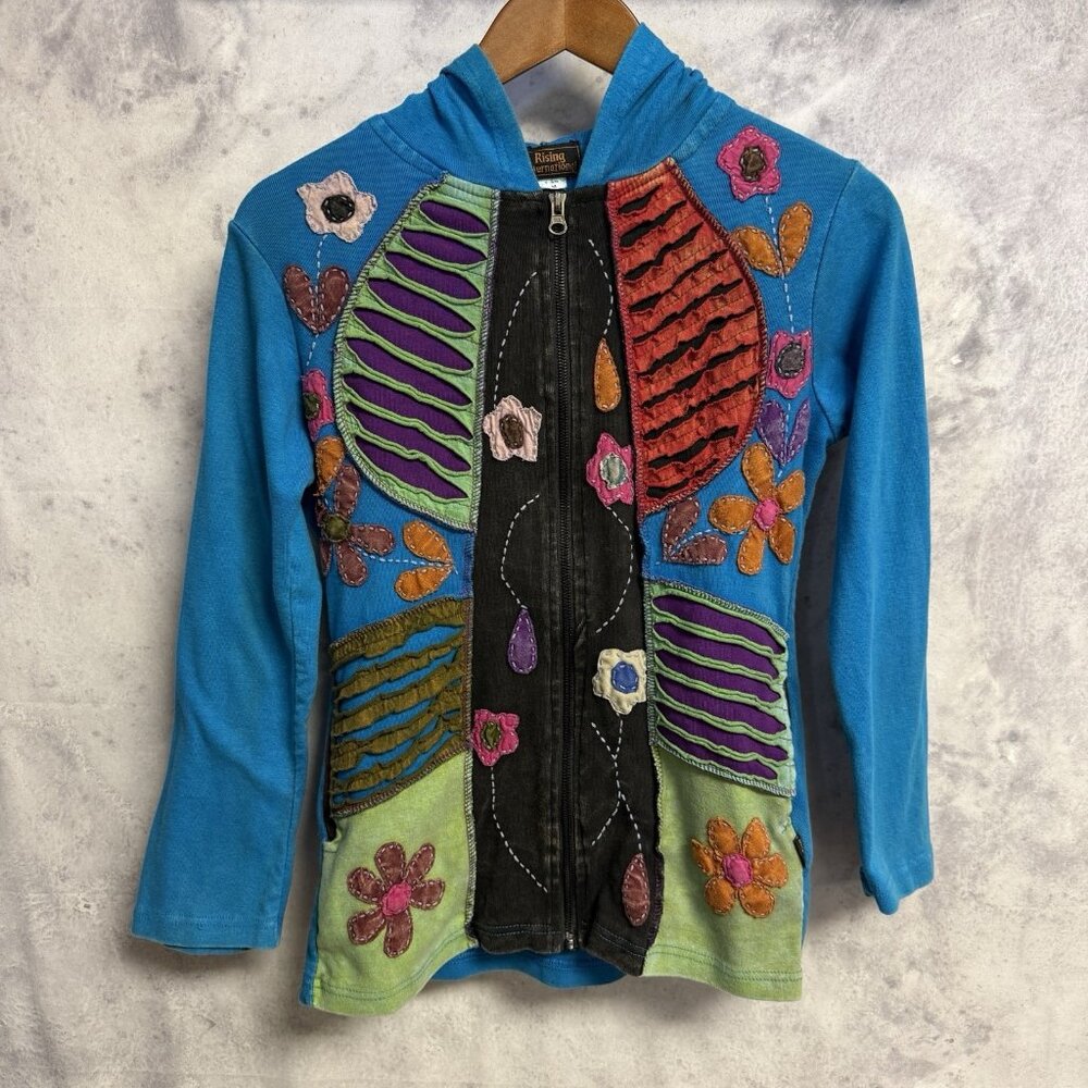 Rising International Hoodie Sweatshirt Hippie Boho Zip Womens Medium